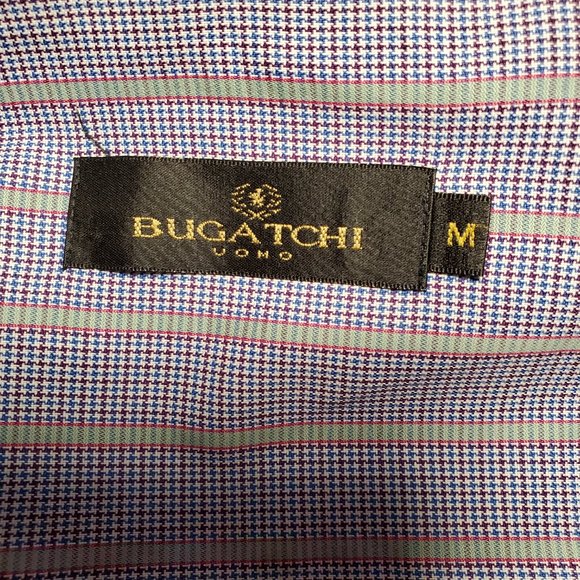 Bugatchi Shirt Men's M Blue Striped Houndstooth Button Pocket Drop Tail Cotton - Picture 4 of 15